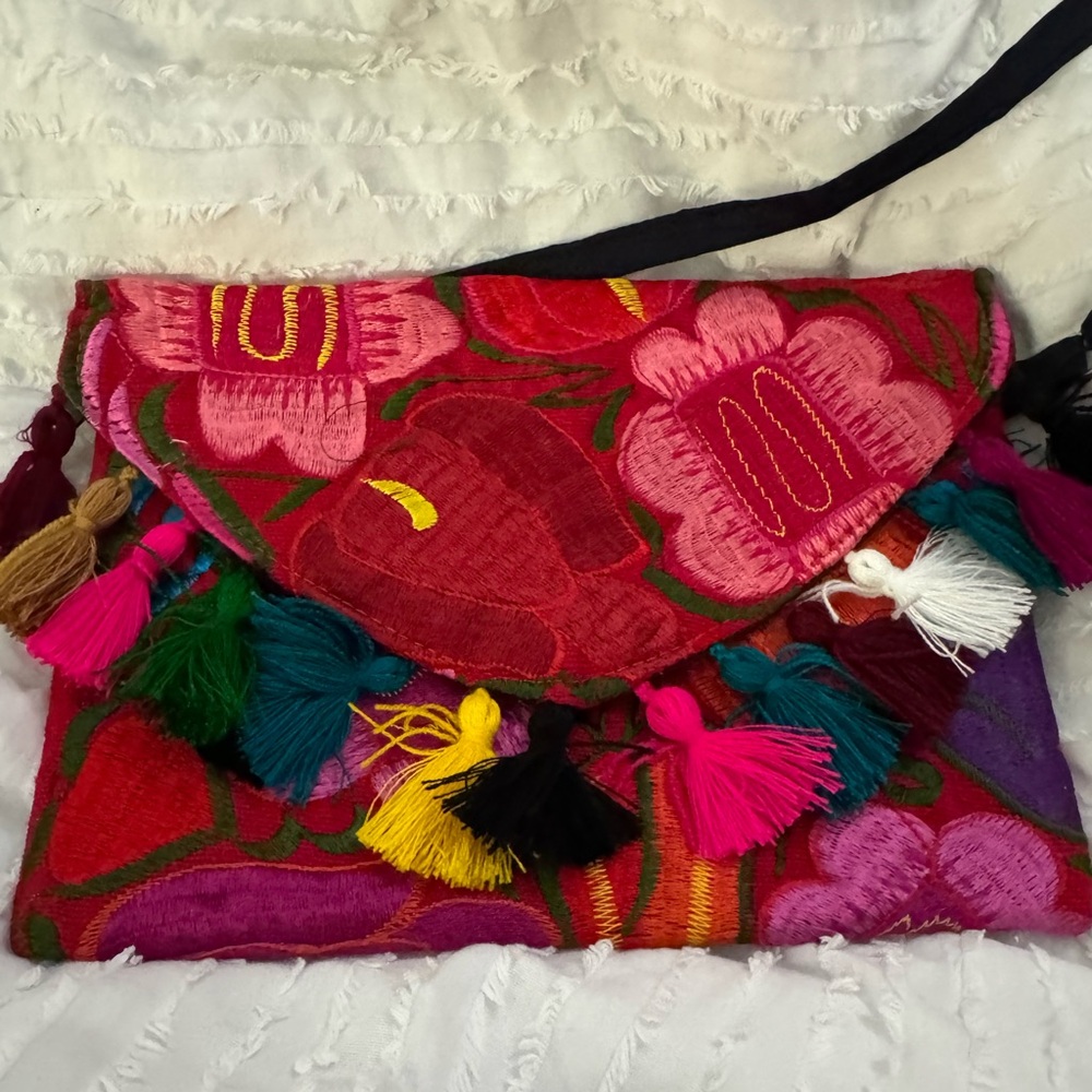 Embroidered Bright Floral Small Purse - Made in Mexico